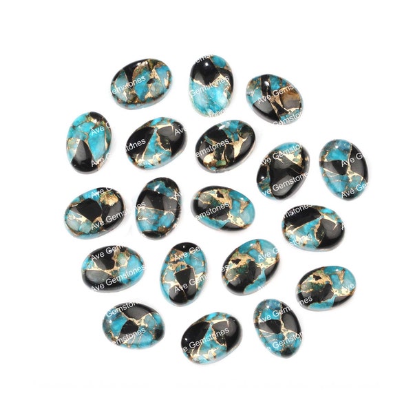 Blue & Black Obsidian Copper, Oval Cabochon, Semi Precious Stone, Calibrated Smooth, Kingman Turquoise For Jewelry Making, All Sizes Avail.