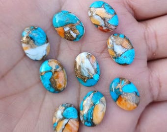 Spiny Oyster Copper Turquoise, Oval Cabochon, For Jewelry Making, Semi Precious Stone, Calibrated Smooth, Mohave Copper, All Sizes Available