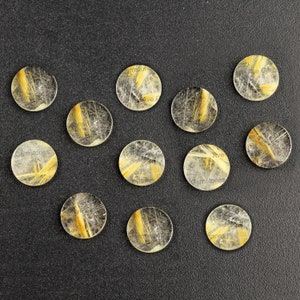 Cuarzo Rutilo Dorado, Moneda Redonda, Disco Ambos Lados Planos, Piedra Semipreciosa, Piedra Suelta, Para Joyería, Proveedor Mayorista, Todos los Tamaños Disponibles