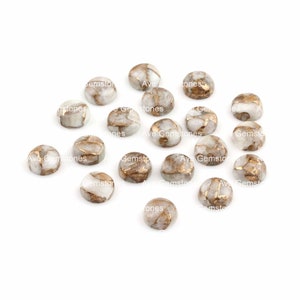 Cabochão calibrado de forma redonda de cobre de calcita branca com parte traseira plana para fazer joias, cabochões de forma redonda de pedra de mistura de cobre em todos os tamanhos disponíveis