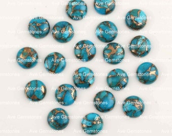 Natural Blue Copper Turquoise, Round Cabochon, Semi Precious Stone, Calibrated Smooth, For Jewelry, Loose Gemstone, All Sizes Available