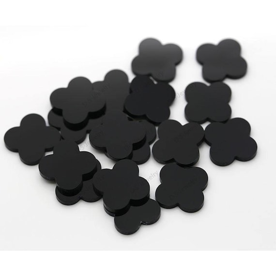 Black Onyx, Clover Both Side Flat, Loose Gemstone, Four Leaf Wholesale Supplier, Semi Precious Stone, For Making Jewelry, All Size Available