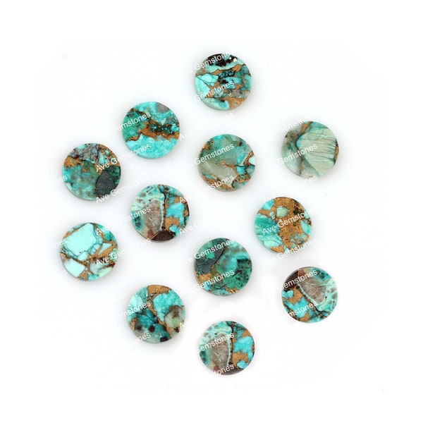 Natural Chrysocolla Copper, Round Shape Flat, Coin Gemstone, Both Side Flat, Semi Precious Stone, For Making Jewelry, All Sizes Available