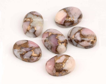 Pink Opal Copper Oval Shape Loose Gemstone Calibrated For Jewelry Making Pink Opal Copper Oval Shape Custom Cabochon Sizes Available