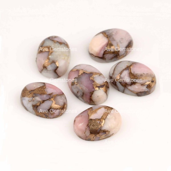 Pink Opal Copper Oval Shape Loose Gemstone Calibrated For Jewelry Making Pink Opal Copper Oval Shape Custom Cabochon Sizes Available