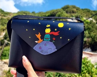 Hand-Painted Leather Shoulder Bag: The Little Prince, Literary Art