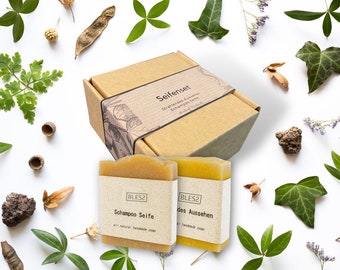 Geschenkset mit Naturseifen, Shampoo-Bar-Geschenkbox, self care veganes Seifenset, umweltfreundliches Geschenk, Wellness-Geschenk für Frauen