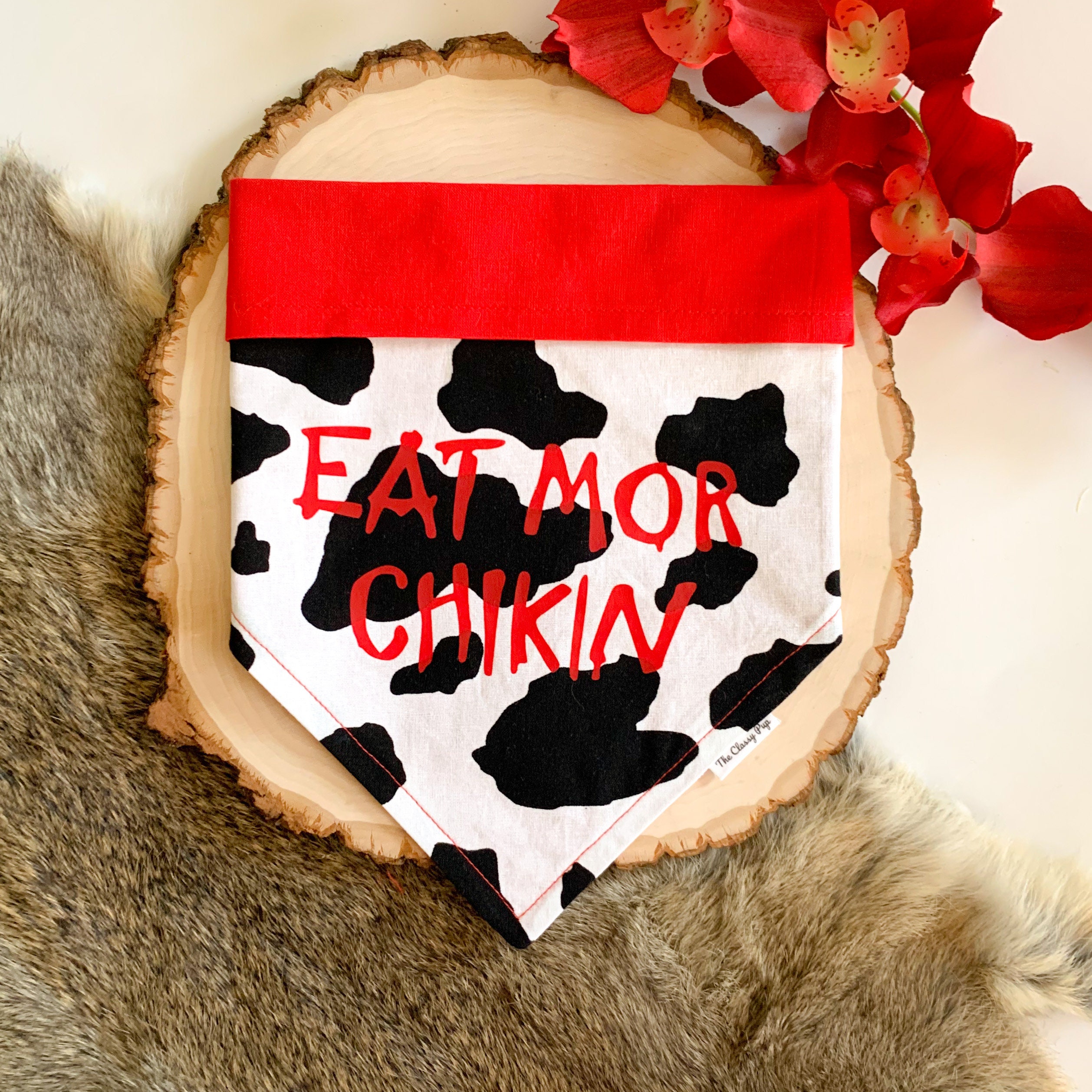 Chick-fil-a Bandana Red Cow Print with Eat Mor Chikin Vinyl | Etsy