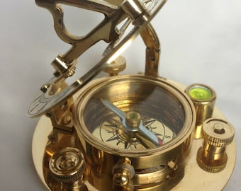 Boussole marine marine, cadran solaire en laiton, avec étui en cuir, 3 pouces