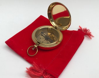 Brass Hunters Sundial Pocket Compass With Pouch| Vintage handmade style compass | Perfect gift for him or her| Birthday, Wedding, Thank you