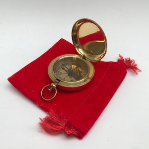 Brass Hunters Sundial Pocket Compass With Pouch| Vintage handmade style compass | Perfect gift for him or her| Birthday, Wedding, Thank you