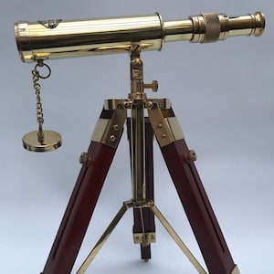 10 inch Nautical Marine Spyglass Brass Telescope On Wooden Tripod Stand