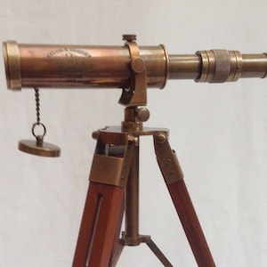 10 inch Nautical Marine Spyglass Brass Telescope On Wooden Tripod Stand