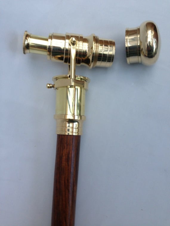 Victorian Wooden & Brass Walking Stick Cane With Telescope Handle, Nautical Marine Gift