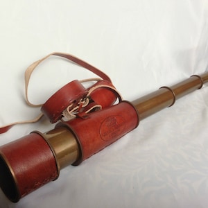 Nautical Spyglass WW1 Brass Telescope with Leather Case, 18 inch