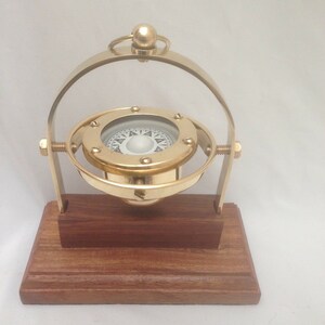 Nautical Marine Gimballed Ship Solid Brass Compass in wooden box - Gift