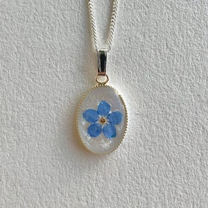 Christmas Blue Forget-Me-Not flower necklace, resin, silver pendant, flower necklace, handmade jewellery gift for her, unique,  gift, dainty