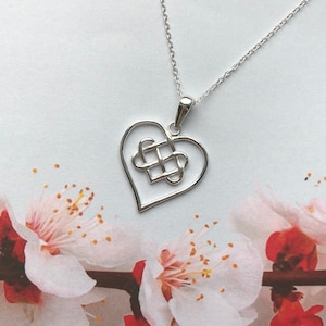 Christmas Heart Shaped Celtic Knot of Love Pendant, Sterling Silver, Gifts for Her, Anniversary, Mother’s Day gift, jewellery necklace gift,