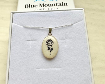 Collar de rosa blanca, colgante de plata para mujer, colgante de flores, regalo de joyería hecho a mano para ella, regalo de joyería, regalo de flores para mujer, boho