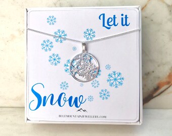 snowflake pendant,  jewellery gift, sterling silver, winter birthday gift, Secret Santa, let it snow, gift for her, gift for mother