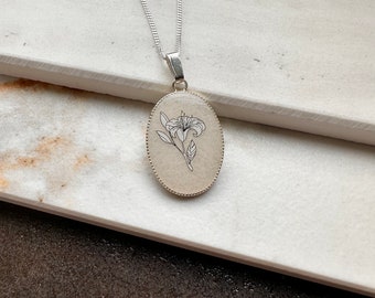 Lily Flower Resin Pendant, Sterling Silver Chain, Handmade Jewellery