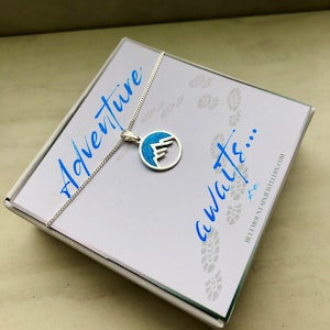 Handmade Blue mountain resin necklace, sterling silver, adventure, unique, outdoors,  gifts for her, romantic gifts for women, boho