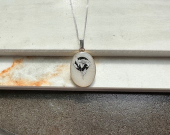Handmade Lily Flower Pendant, Shimmery Black Resin, Sterling Silver Chain