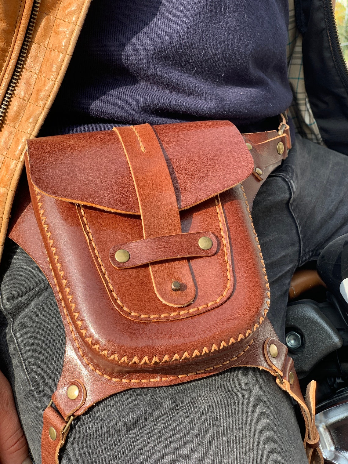 Handmade leather motorcycle hip bag for bikers Etsy