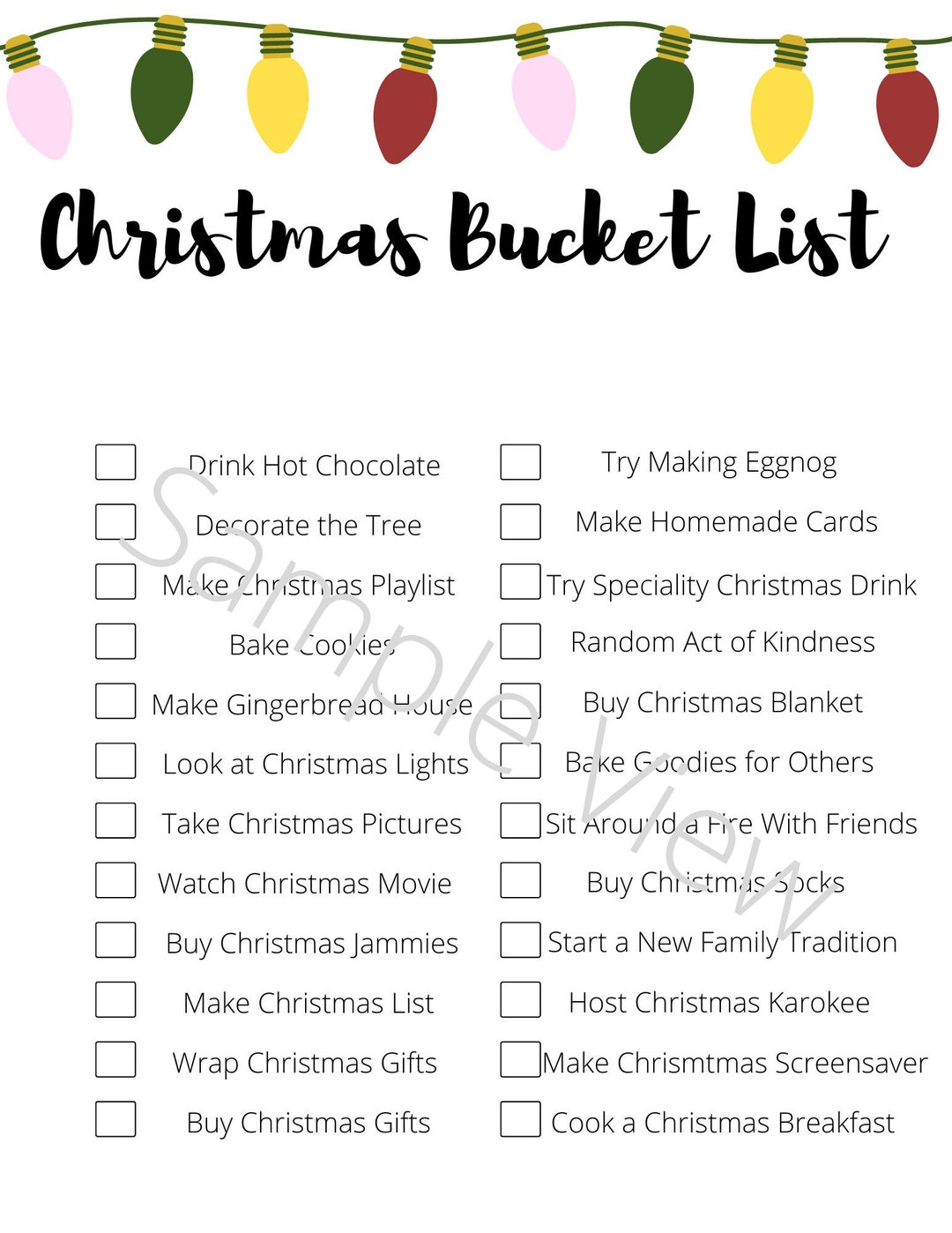Digital Download Christmas Bucket List 2020 Etsy