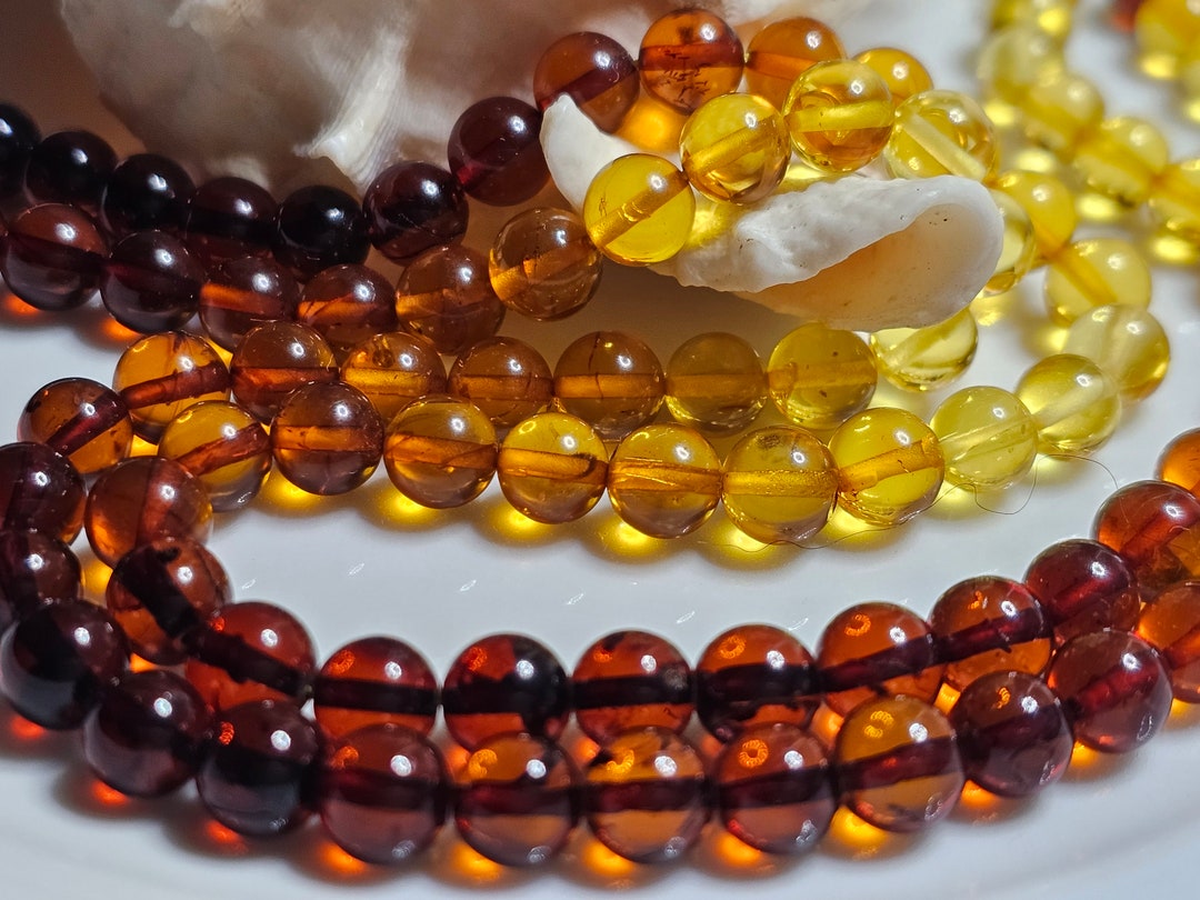 Perle En Ambre Naturelle Baltique - Boule 10mm Couleur Rouge Noir Bordeaux Cerise - Neuf, Fait Main France