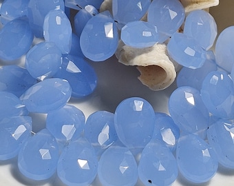 AAA /Azure Blue Quartz Chalcedony Briolettes, Pear Shape, Faceted, Ultra Brilliant / Size 8 mm x 12 mm