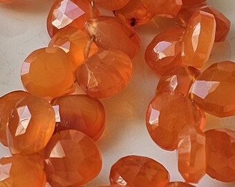 Natural Bright Orange Carnelian Heart-Shaped Stone with Brilliant Facets / Size 8 mm x 8 mm x Domed Thickness 4 mm