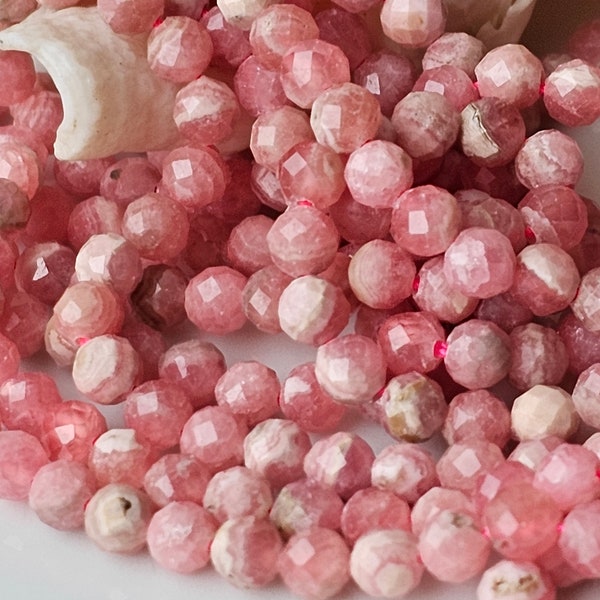 New / Natural Rhodochrosite Pink Marbled Argentina Round Gemstone with Brilliant Facets / Size 4.4 MM