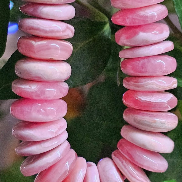 New /AAA / Rhodochrosite Naturelle Rose marbré Grosse Rondelle Plate Lisse Brillante  Haute Qualité / Taille 11,5 MM Epaisseur 3-4 MM