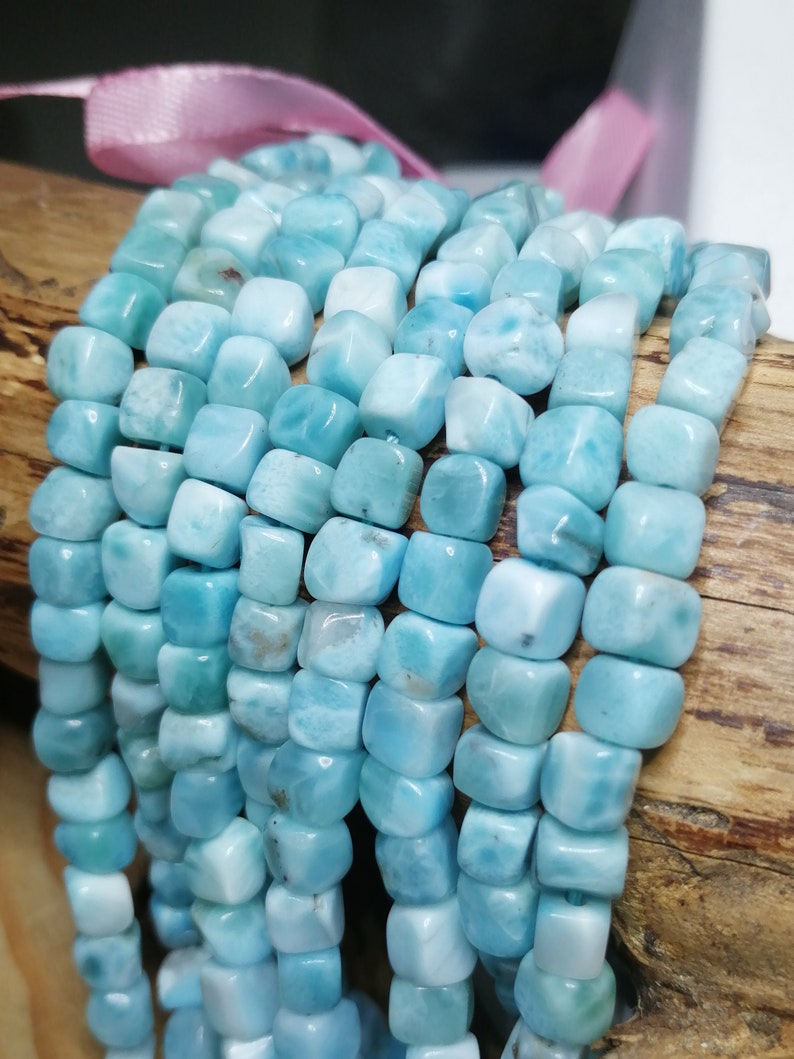 Larimar precious stone pearl of natural square shape origin Dominican Republic 5x6 MM