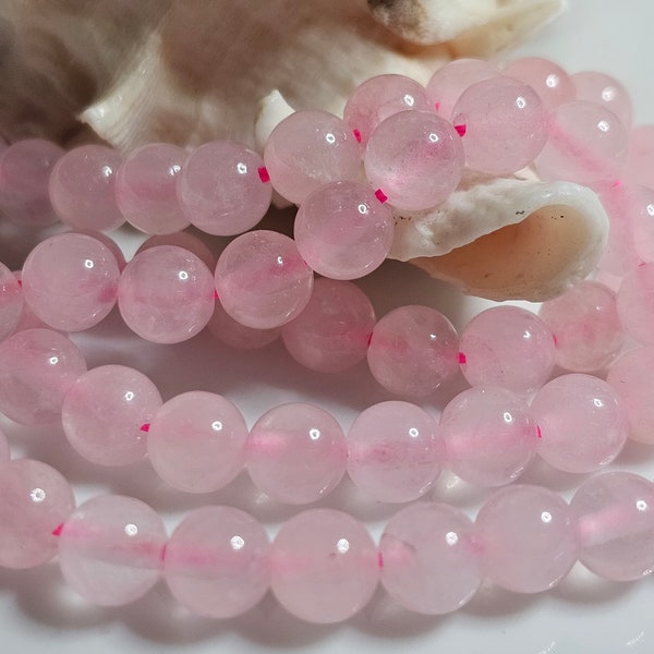 Quartz Rose naturel Madagascar Perle de très belle qualité ronde lisse et brillante / taille 7,3 MM