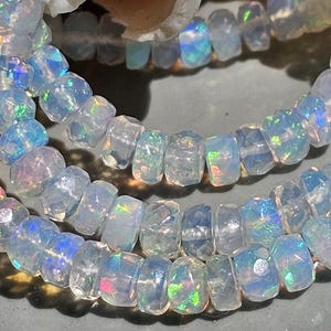 AAAA / Natural Ethiopian White Opal Rainbow Flash Faceted Rondelles Superior Quality / Size Thickness 3 mm X 6-7 mm image 3