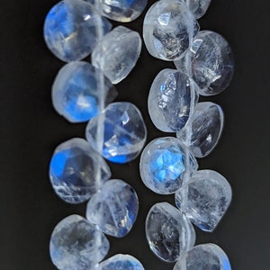AAA / Rainbow Moonstone Translucent Blue Flashes in Faceted Heart Shape / Size 5 x 5 MM