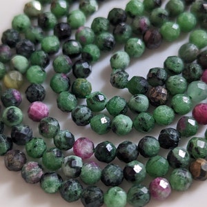 Ruby on Zoisite Natural Green Purple Gemstone Round Brilliant Faceted Semi-Precious Stone / Size 4.2 MM