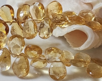AAA / Natural Yellow Citrine Faceted Pear-Shaped Briolettes High Quality / Size 5 x 7 mm
