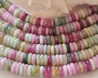 New / Pastel Green Pink Macaron Jade Stone Fancy Macaron Smooth Flat Rondelle / Size 2 X 6 MM