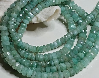 New / Natural Green Beryl Irregular Faceted Rondelle / Size 4 - 4.5 mm - Thickness 2.5 mm