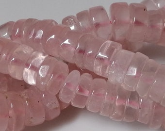 AAA / Quartz Rose Naturel heishi Pierre Gemme Rondelle Forme Pneu Lisse et Brillante / Taille 6,5 MM