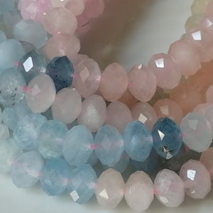 AAA/Natural Beryl Morganite Bead Aquamarine Heliodor Gem Stone in Faceted Rondelle, Size 4x6 MM/Strand 90 Beads