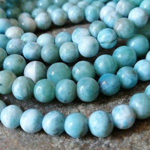 Natural Larimar Blue Smooth Round Stone Nice Quality Precious Pearl Dominican Republic / Size 7 MM
