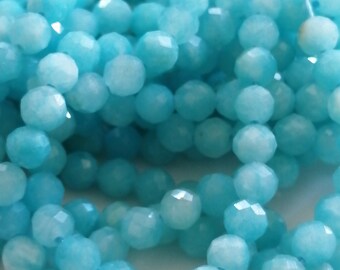 Amazonite in round and shiny natural stone with facets/beautiful lagoon blue color/size 4.5 MM /Brin 95 beads.