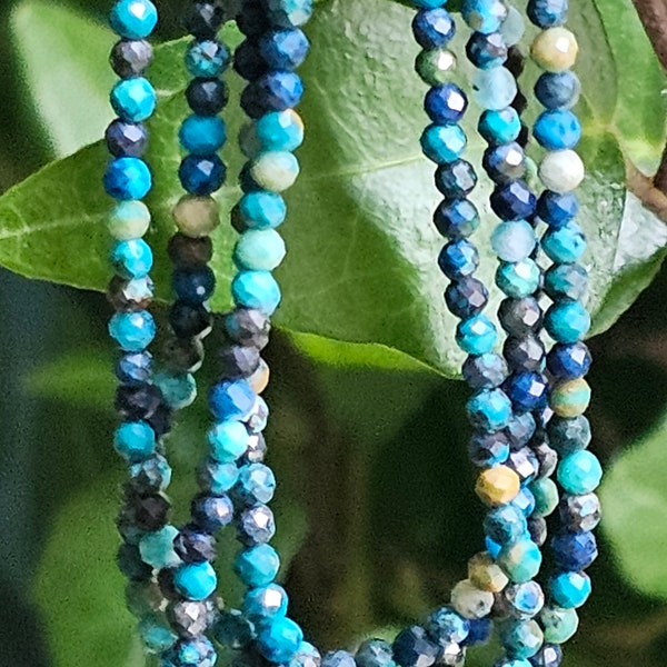 New / Chrysocolle Afrique du Sud Naturelle Bleu Vert Pierre Ronde à Facettes / Taille 2 MM