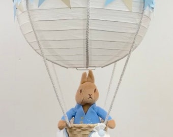 Blue Cream Neutral Unisex Peter Rabbit Theme Hot Air Balloon Nursery Light Shade