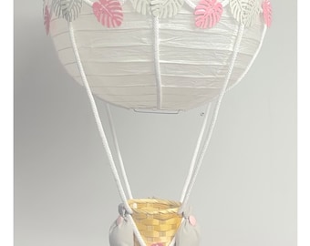 Grauer und rosafarbener Safari-Dschungel-Heißluftballon-Kinderzimmer-Lichtschirm