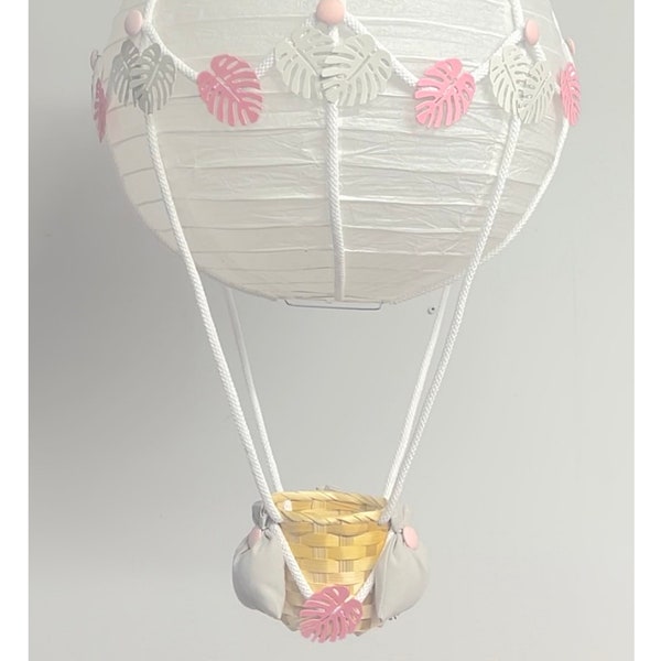 Grey & Pink Safari Jungle Themed Hot Air Balloon Nursery Light Shade